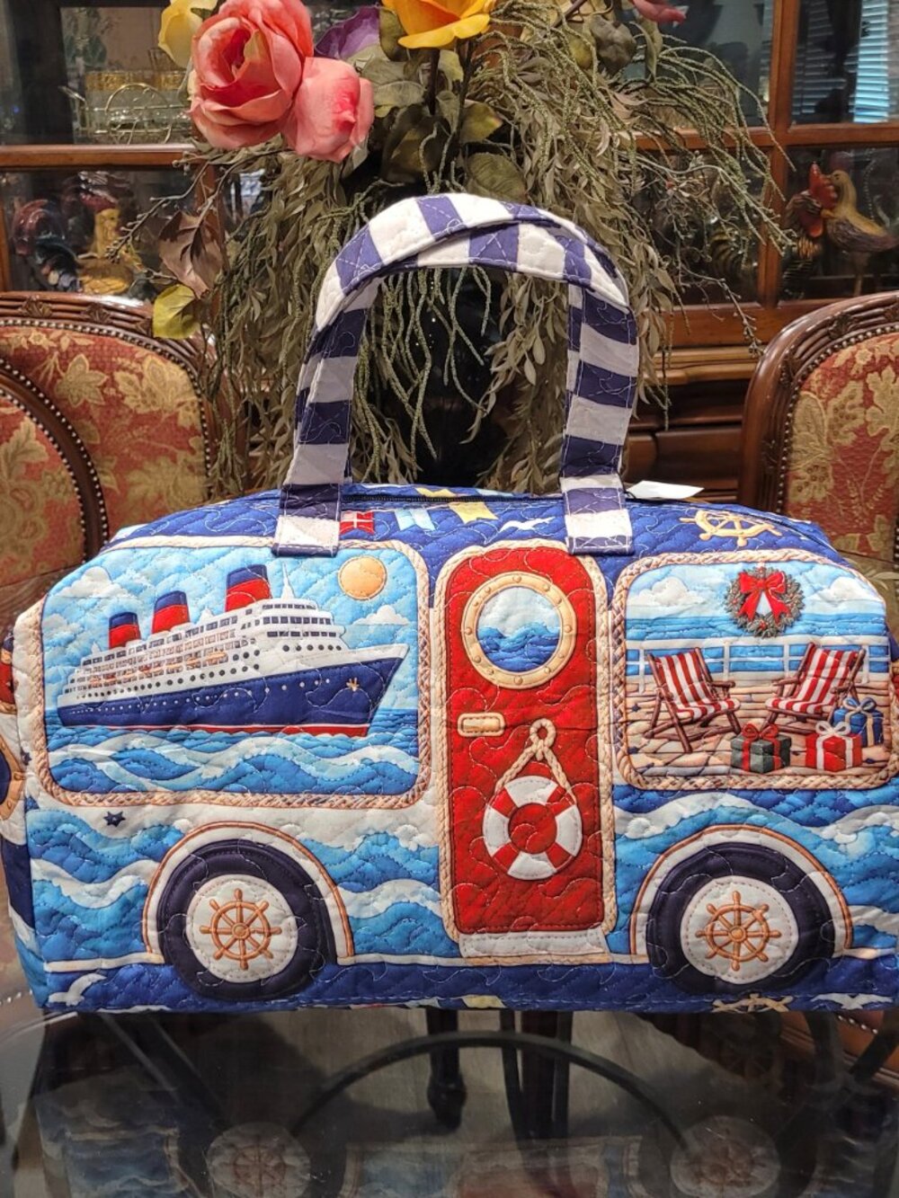 Festive Retro Cruise Nautical Travel Weekender Quilted Duffel Bag